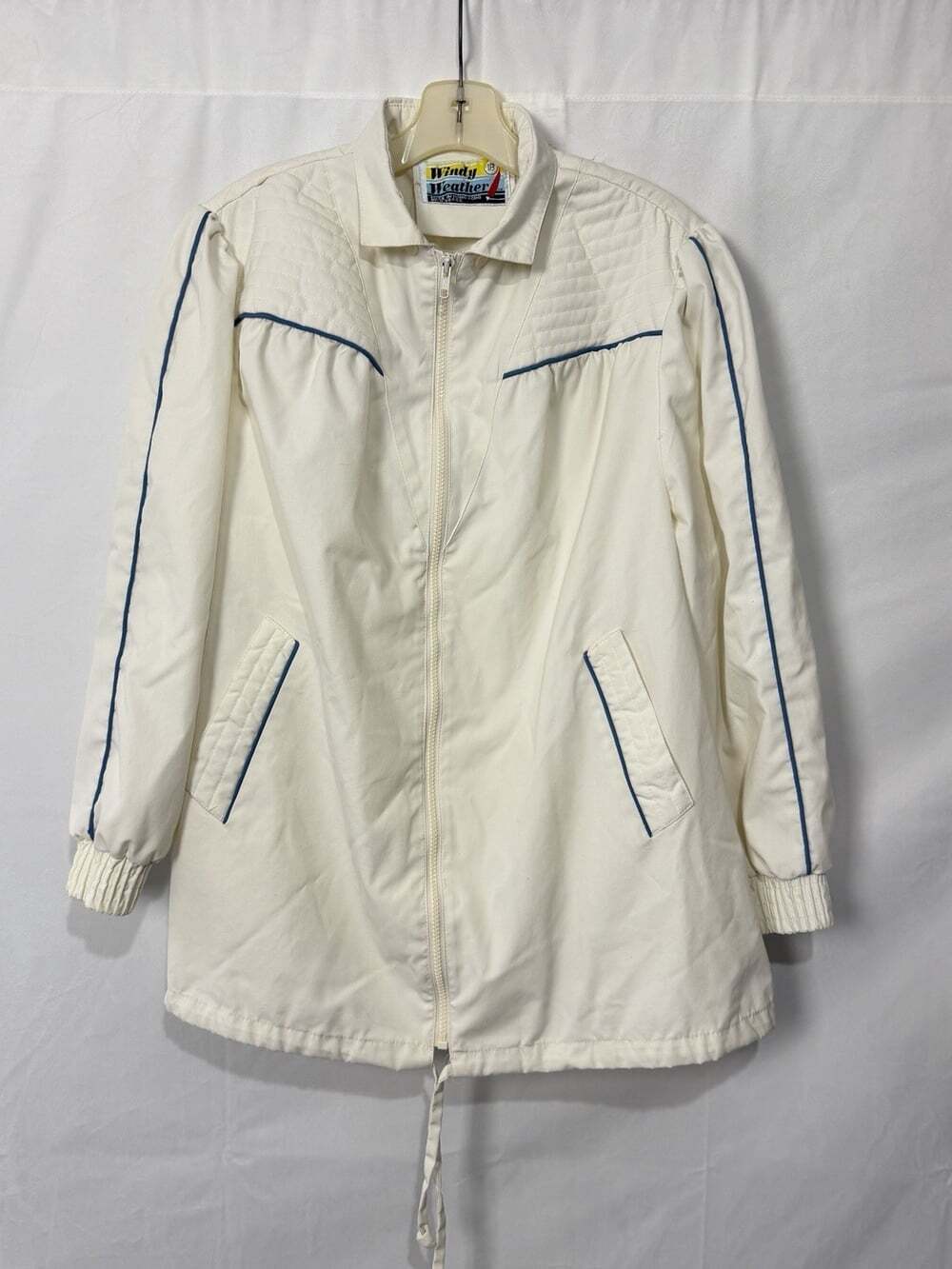 Windy Weather Womens White Blue Full Zip Collared Lined Jacket Pockets Sz 18